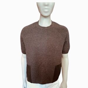 J Crew Merino Wool Leather Pocket Short Sleeve Knit Charcoal Gray Sweater Sz S